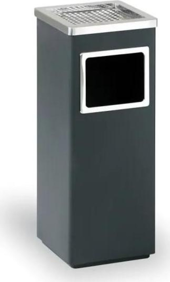 Odpadkový koš s popelníkem, 240 x 240 x 600 mm, černá / nerez