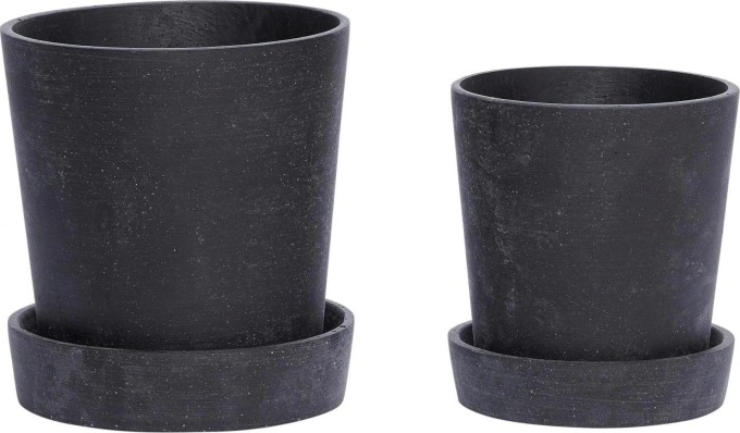 Hübsch Obal na květináč s miskou Black Větší, černá barva, beton