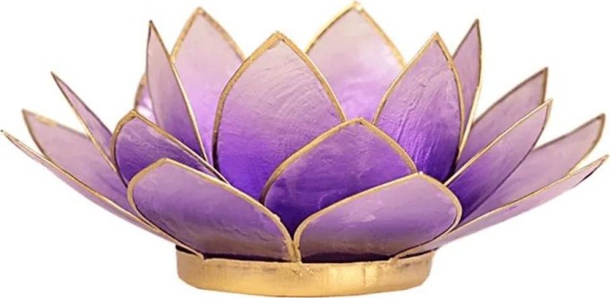 Svícen na čajovou svíčku s lotosovým květem ve světle fialové barvě a velké velikosti