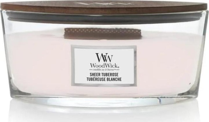 WoodWick vonná svíčka s dřevěným knotem Elipsa Sheer Tuberose 453,6 g