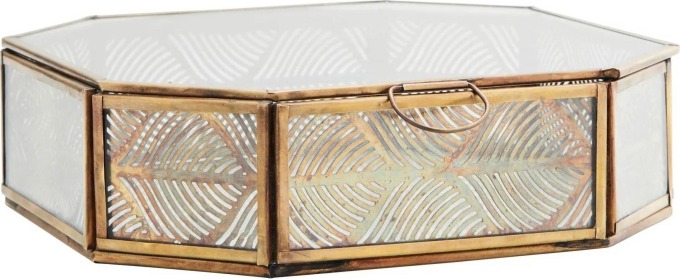 MADAM STOLTZ Skleněný box s víkem Carved Brass, zlatá barva, sklo, kov