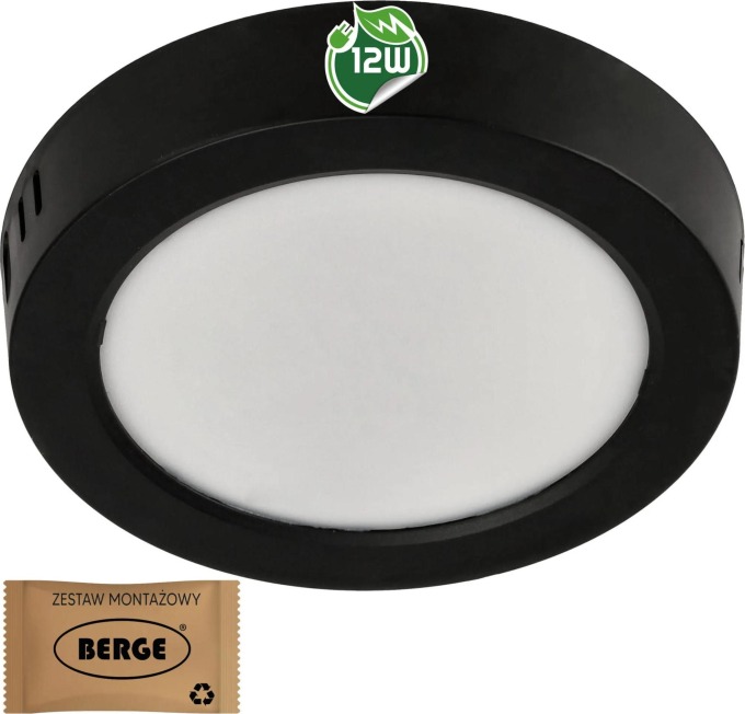 BERGE Kulatý LED panel přisazený - černý - 12W - PC - neutrální bílá