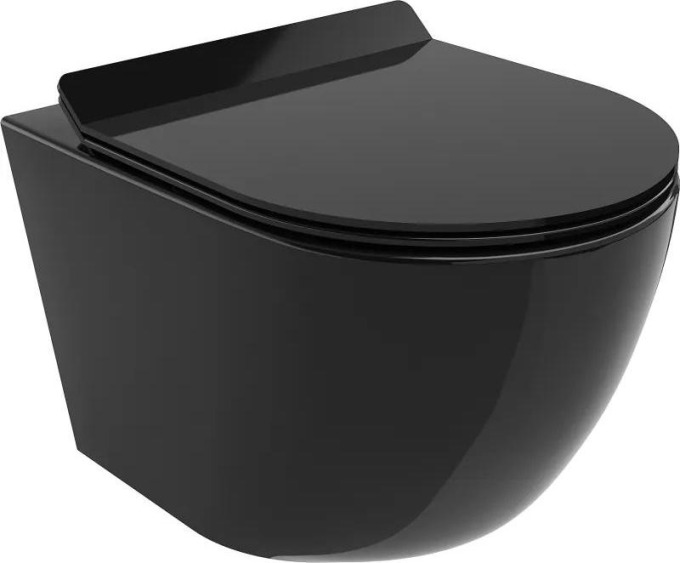 Mexen Lena WC mísa Rimless s pomalu padající deskou slim, duroplast, Černá - 30224070