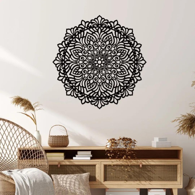 dřevo života Mandala na zeď HOJNOST Barevný vzor: Černá, Rozměry Ø: 60