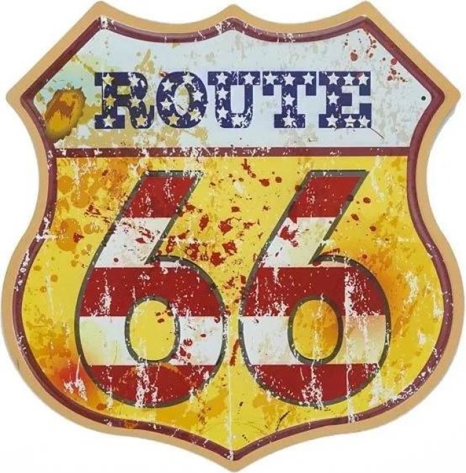 Kovová cedule ve tvaru štítu Route 66 4