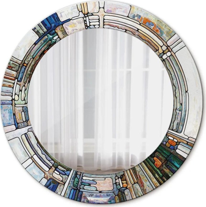 Kulaté zrcadlo s potiskem Abstraktní okno vitráže