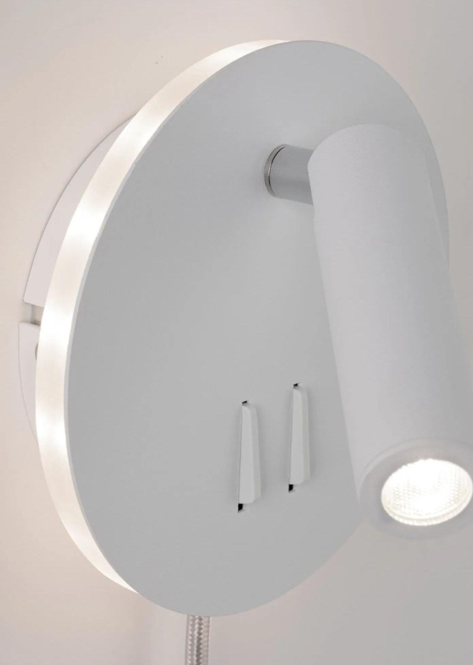 Paulmann 78918 Tabari, nástěnné svítidlo k posteli s dvojím svícením, LED 4W+1,4W 3000K, bílá, průměr 14cm