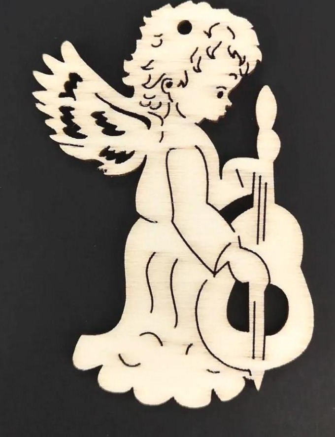 AMADEA Dřevěná ozdoba anděl s basou 8 cm