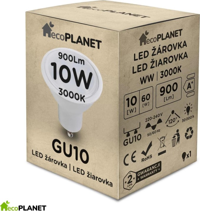 BERGE LED žárovka - GU10 - ECOPLANET - 10W - 900Lm - teplá bílá