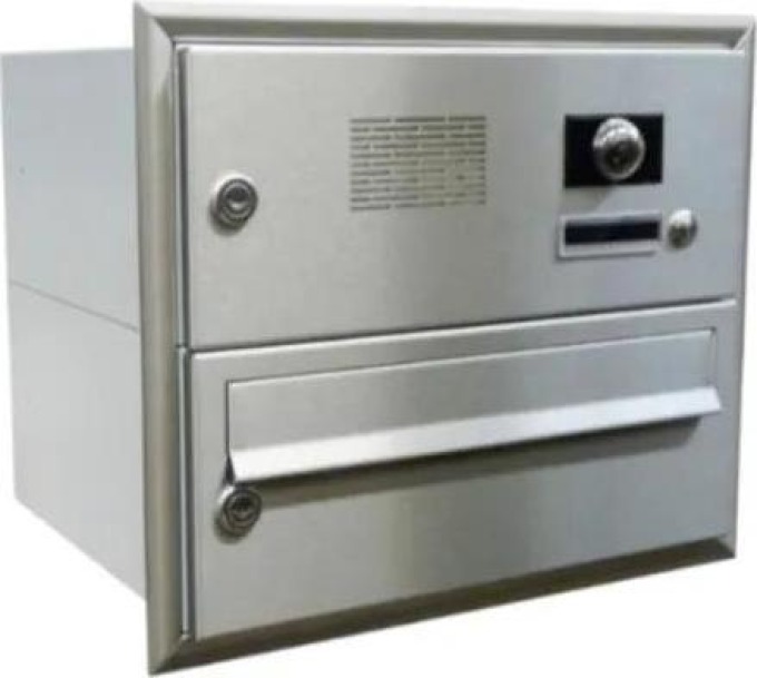 DOLS B-015-ABB - nerezová poštovní schránka k zazdění, s videohovorovým modulem ABB, jmenovkou a zvonkovým tlačítkem