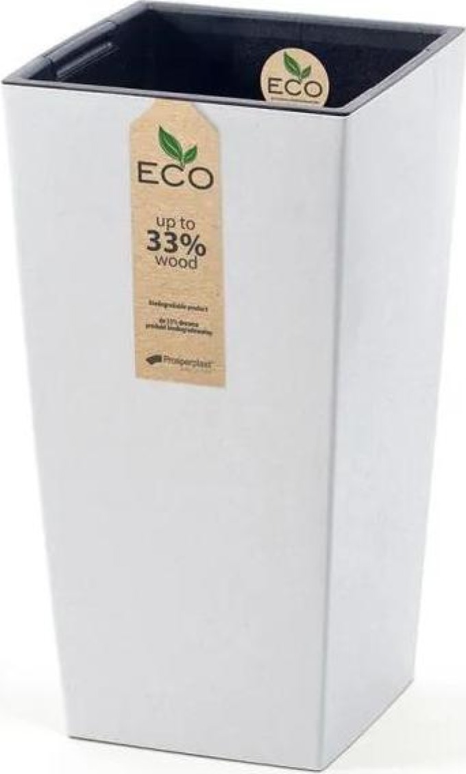 PROSPERPLAST Květináč - URBI SQUARE Eco Wood Rozměr: 19,5x19,5 cm, Barva: bílá