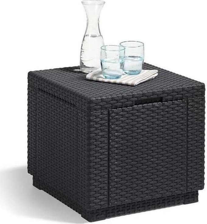 Ratanový taburet Cube (antracit) s úložným prostorem a zdarma poduškou pro venkovní použití