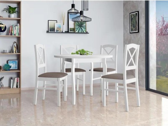 Kulatý stůl se 4 židlemi - AL55, Barva dřeva: bílá, Potah: Hygge D20