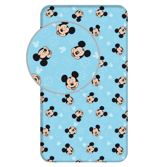 Jerry Fabrics Plátěné prostěradlo s gumou Mickey Blue 02, 90 x 200 cm + 25 cm