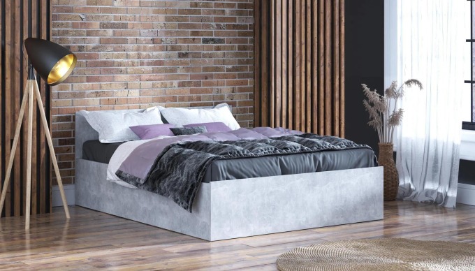 Postel s matrací, roštem a úložným prostorem - Šedá/Beton - šíře 120cm: Moderní postel s matrací a úložným prostorem v šedé/betonové barvě, rozměry 124 cm x 206 cm x 80 cm, nosnost až 200 kg