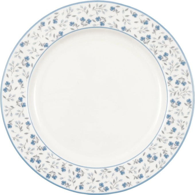 GREEN GATE Obědový talíř Florali White, modrá barva, porcelán