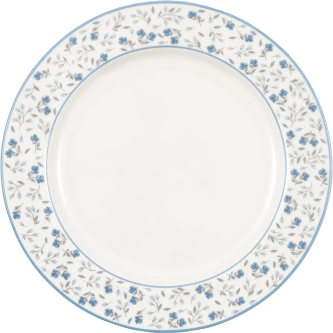 GREEN GATE Obědový talíř Florali White, modrá barva, porcelán