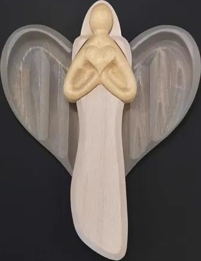 AMADEA Dřevěný anděl se srdcem, barevný, masivní dřevo, 22x15x2 cm