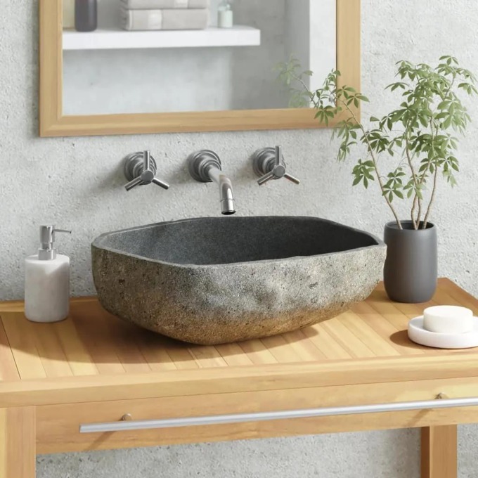vidaXL Umyvadlo říční kámen oválné 45–53 cm