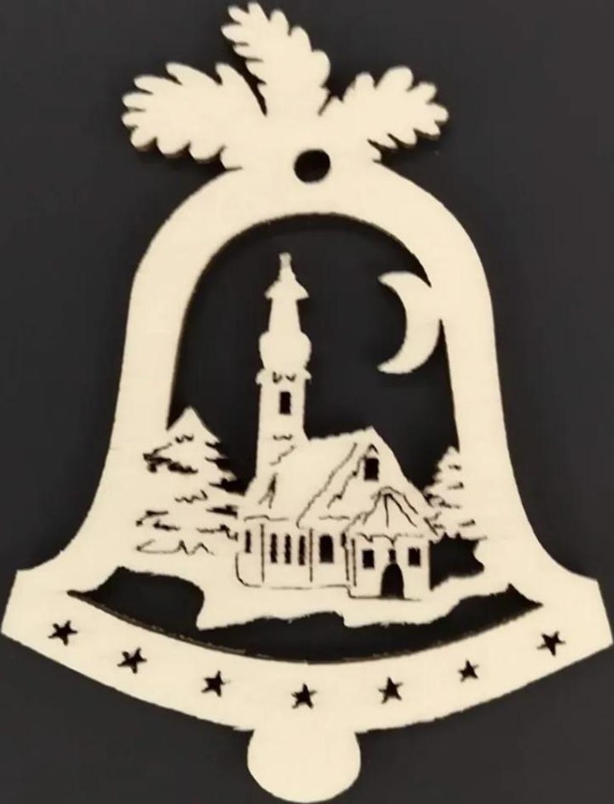 AMADEA Dřevěná ozdoba zvonek s kostelem 9 cm