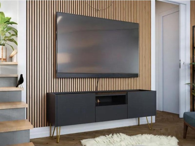TV stolek Animere ARTV144 s černým grafitovým designem a horní deskou imitující texturu mramoru
