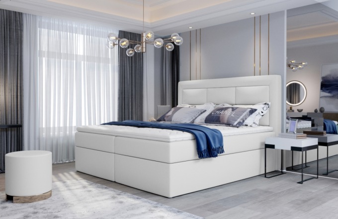 Boxspring KORBELA 23 140x200, bílá ekokůže