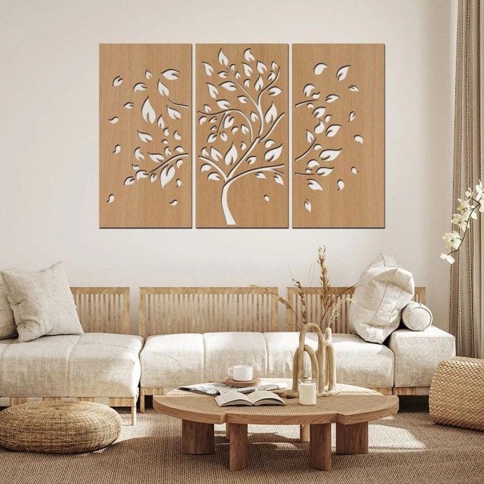 Dřevěný obraz ze 3 dílů stromu PODZIM - Barevný vzor: Buk, Rozměry (cm): 90x60