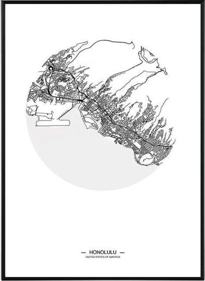 Honolulu map - 50x70 cm Obraz