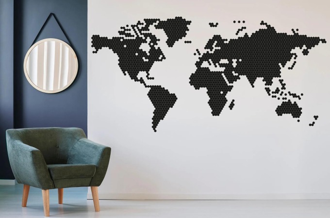 Lepy.cz Samolepka na zeď Mapa - včelí plástev Velikost (šířka x výška): 242x120cm, Barevná varianta: Levandulová