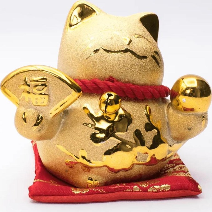 Milujeme Kameny Maneki neko - mávající kočička - soška Feng shui - zlatá barva