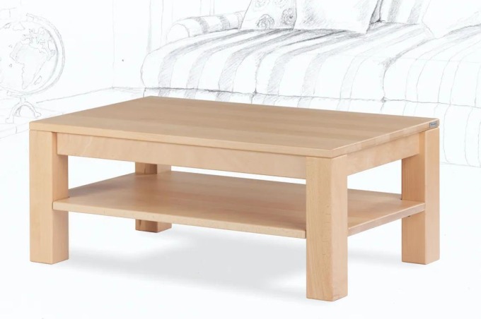Konferenční stolek s pevnou dřevěnou odkládací plochou vyrobený z bukového dřeva