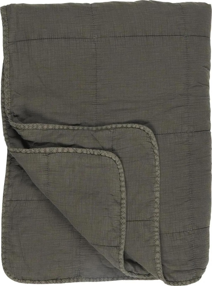 IB LAURSEN Prošívaný přehoz Thunder Grey 130×180 cm, šedá barva, černá barva, textil