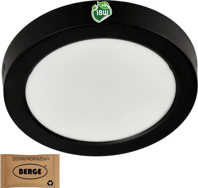 BERGE Kulatý LED panel přisazený - černý - 18W - PC - neutrální bílá