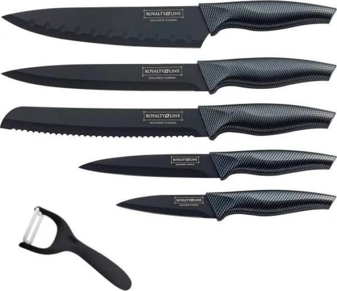 5dílná sada nožů s antiadhezní vrstvou a se škrabkou Royalty Line RL-CB5 / černá