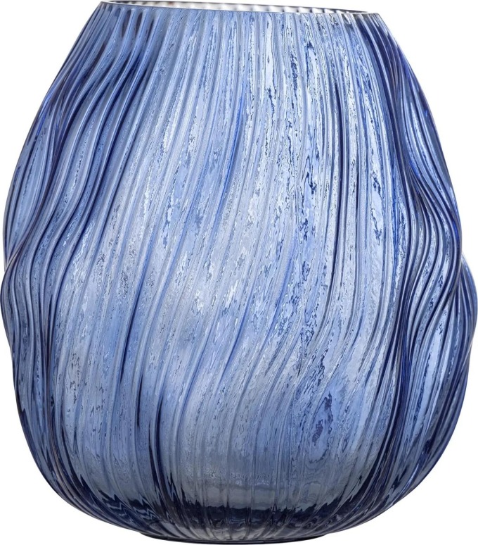 Bloomingville Váza Leyla Blue Glass, modrá barva, sklo
