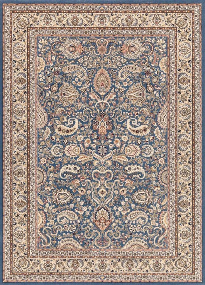 Kusový koberec DIAMOND s tradičními motivy a propracovanými detaily, vyrobený z kvalitní ovčí vlny, o rozměrech 67 x 130 cm, v barevných odstínech béžové, modré a vícebarevné