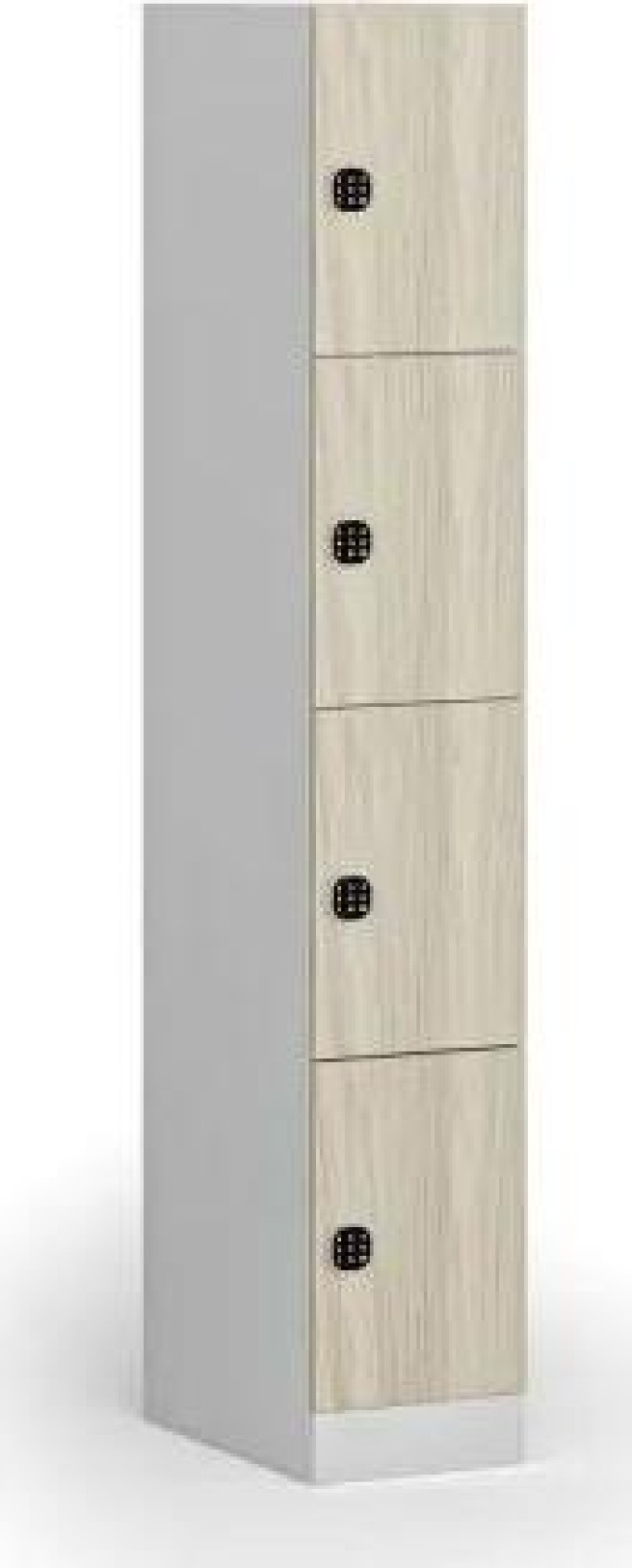 Šatní skříňka s úložnými boxy, 4 boxy, 1850 x 300 x 500 mm, kódový zámek, laminované dveře, dub přírodní