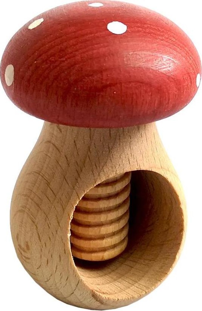 Dřevěný louskáček na ořechy ve tvaru muchomůrky z masivního bukového dřeva s olejovým povrchem, rozměr 10 x 6 cm