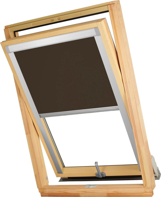 Termoizolační roleta na střešní okno typu VELUX CK04/C04/104 ve wenge silver barvě látky a stříbrném profilu