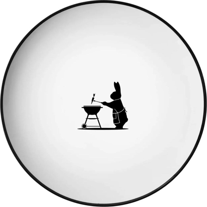 HAM Porcelánový dezertní talíř Barbecuing Rabbit 20,5 cm, černá barva, bílá barva, porcelán