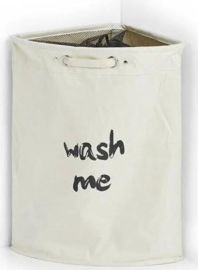 Zeller Present Textilní rohový koš na špinavé prádlo, uzavíratelný, 50l, krémový s nápisem WASH ME