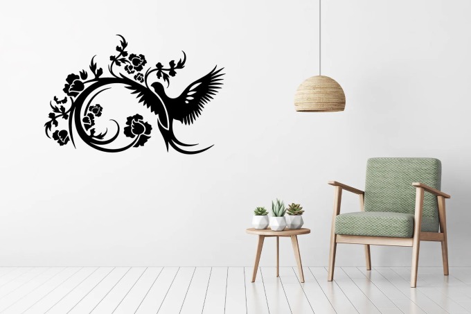 Lepy.cz Samolepka na zeď Květina s kolibříkem Velikost (šířka x výška): l20x80cm, Barevná varianta: Ledová modrá