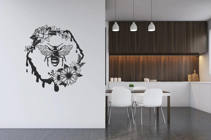 Lepy.cz Samolepka na zeď Včely - Květina Velikost (šířka x výška): 80x87cm, Barevná varianta: Mátová zelená