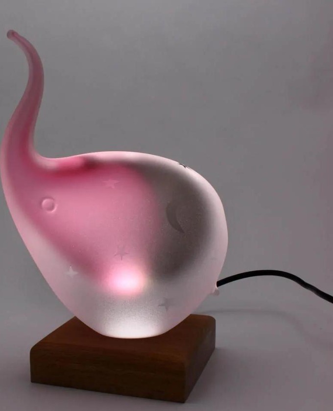 Skleněná lampa - slon, LOVE - růžová a kouřově černá, 27 cm | České sklo od Artcristal Bohemia