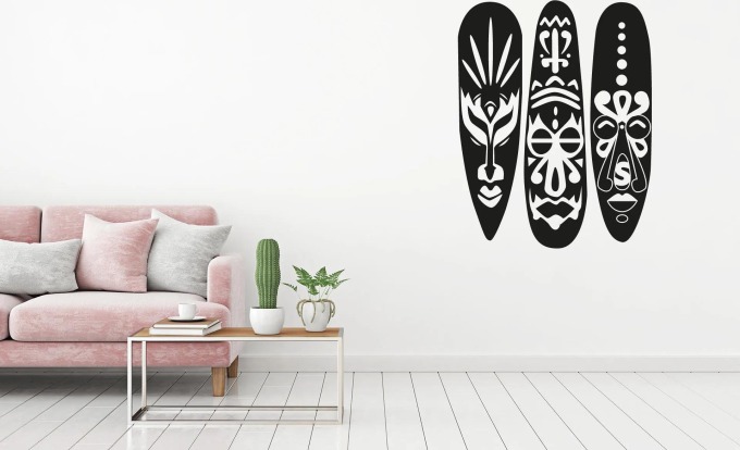 Lepy.cz Samolepka na zeď Etno masky Velikost (šířka x výška): l20x153cm, Barevná varianta: Bílá