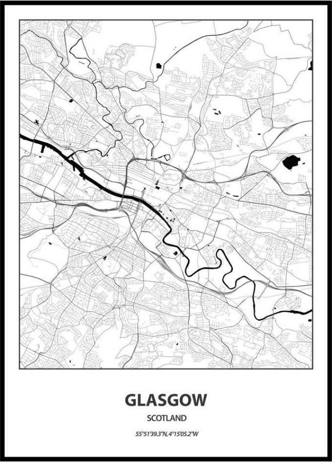 Plakát Mapa města (více variant měst) Rozměr plakátu: 30 x 40 cm, Město: Glasgow