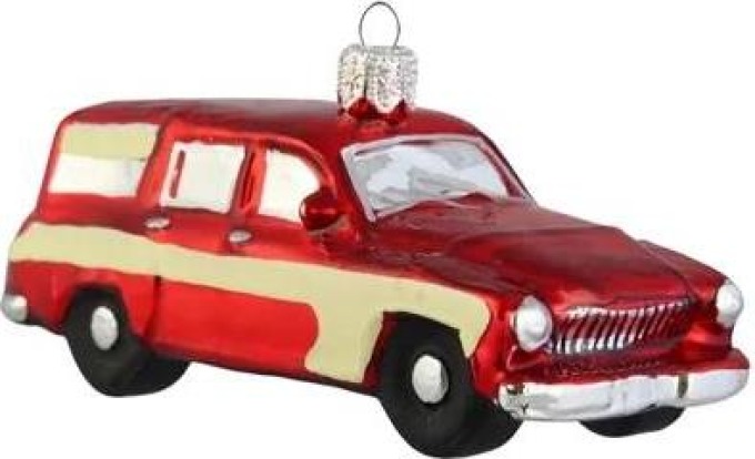 Skleněné autíčko červeno béžové