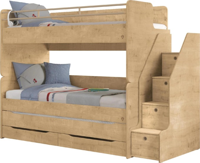 Čilek Patrová postel Mocha Studio pro 3 děti 90x200 cm s úložným prostorem (schody)
