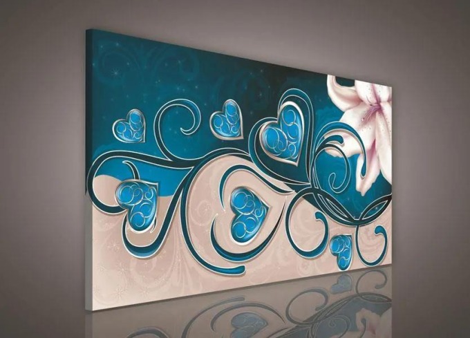 Obraz na plátně srdce modré s lilií 100 x 75 cm