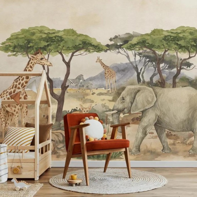 Tapeta do dětského pokoje Safari Výška tapety: 270 cm